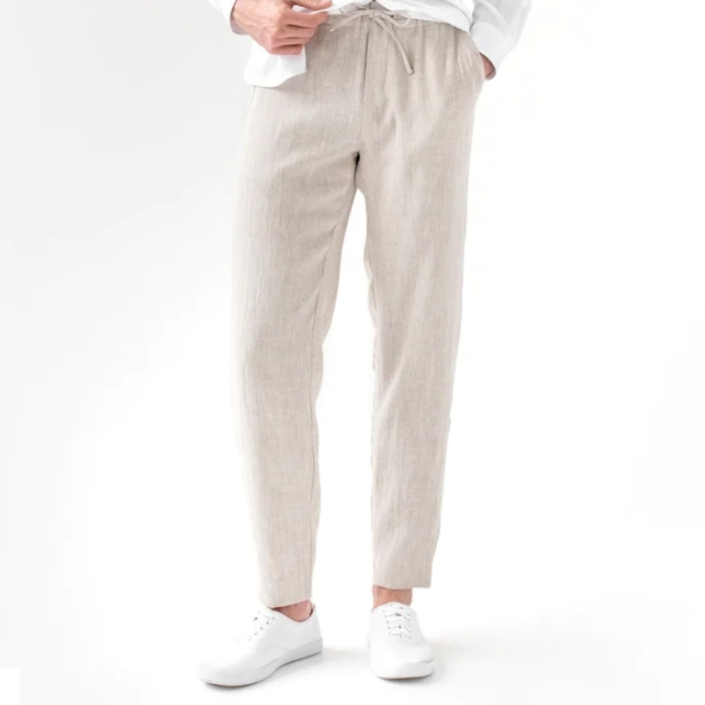 MEN'S LINEN PANTS PALERMO IN NATURAL MELANGE